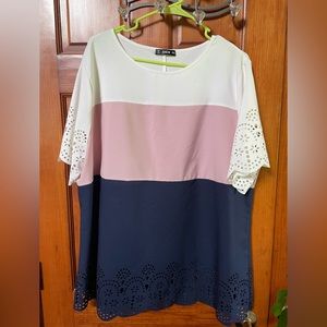 Dressy white,mauve & navy top